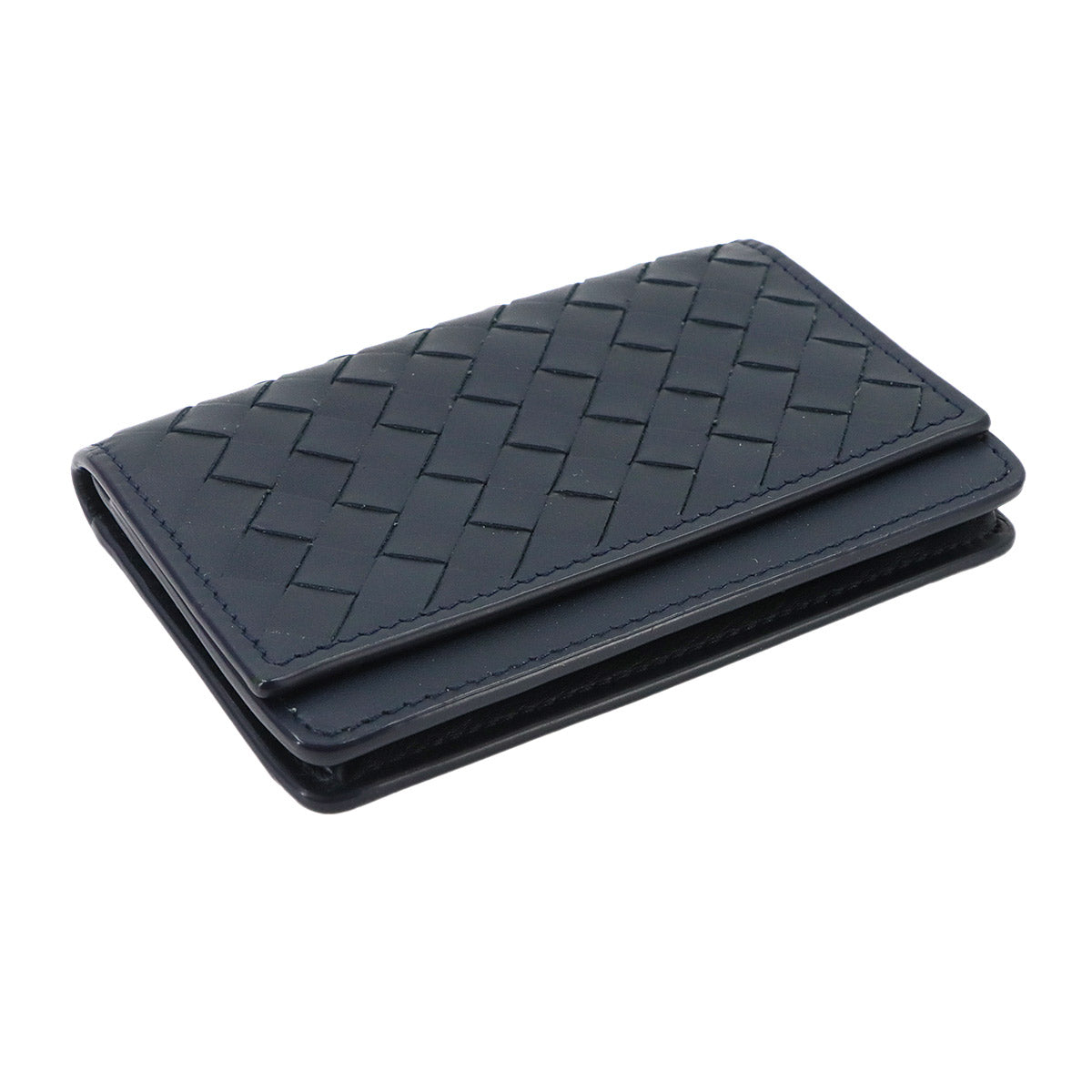 Intrecciato Card Case Leather Navy
