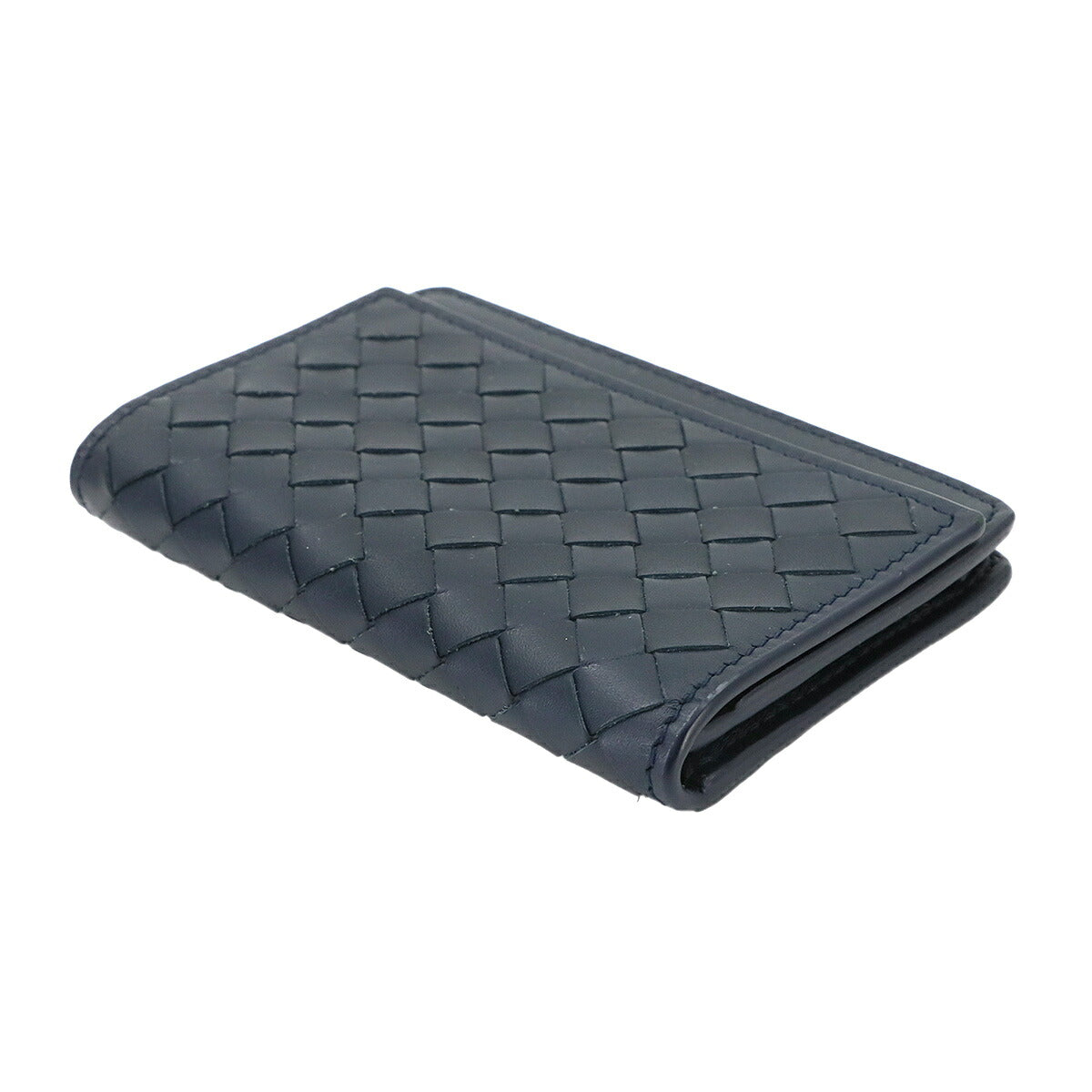 Intrecciato Card Case Leather Navy