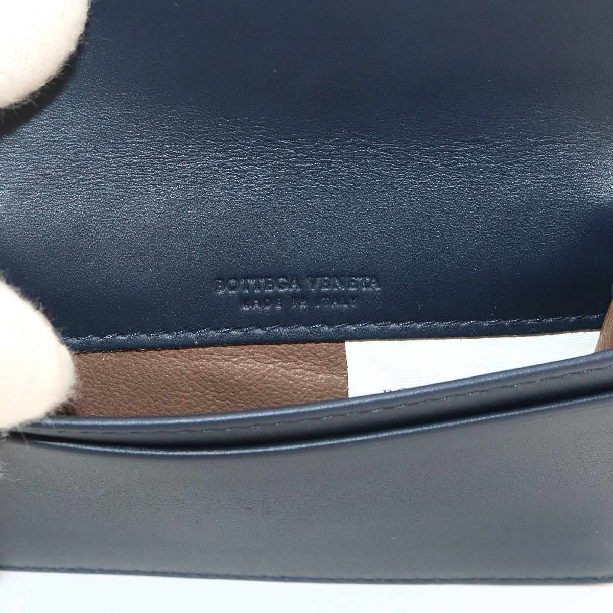Intrecciato Card Case Leather Navy