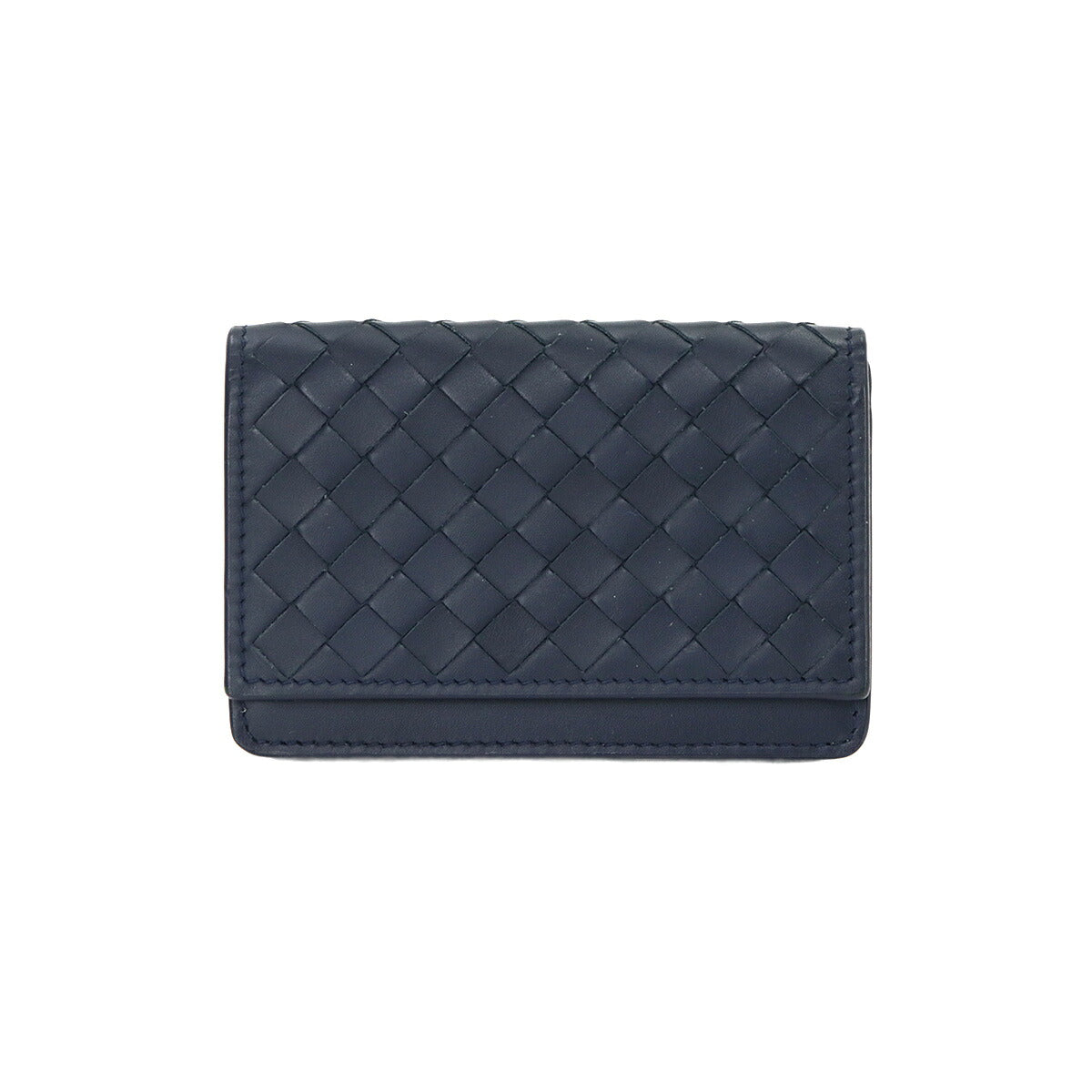 Intrecciato Card Case Leather Navy