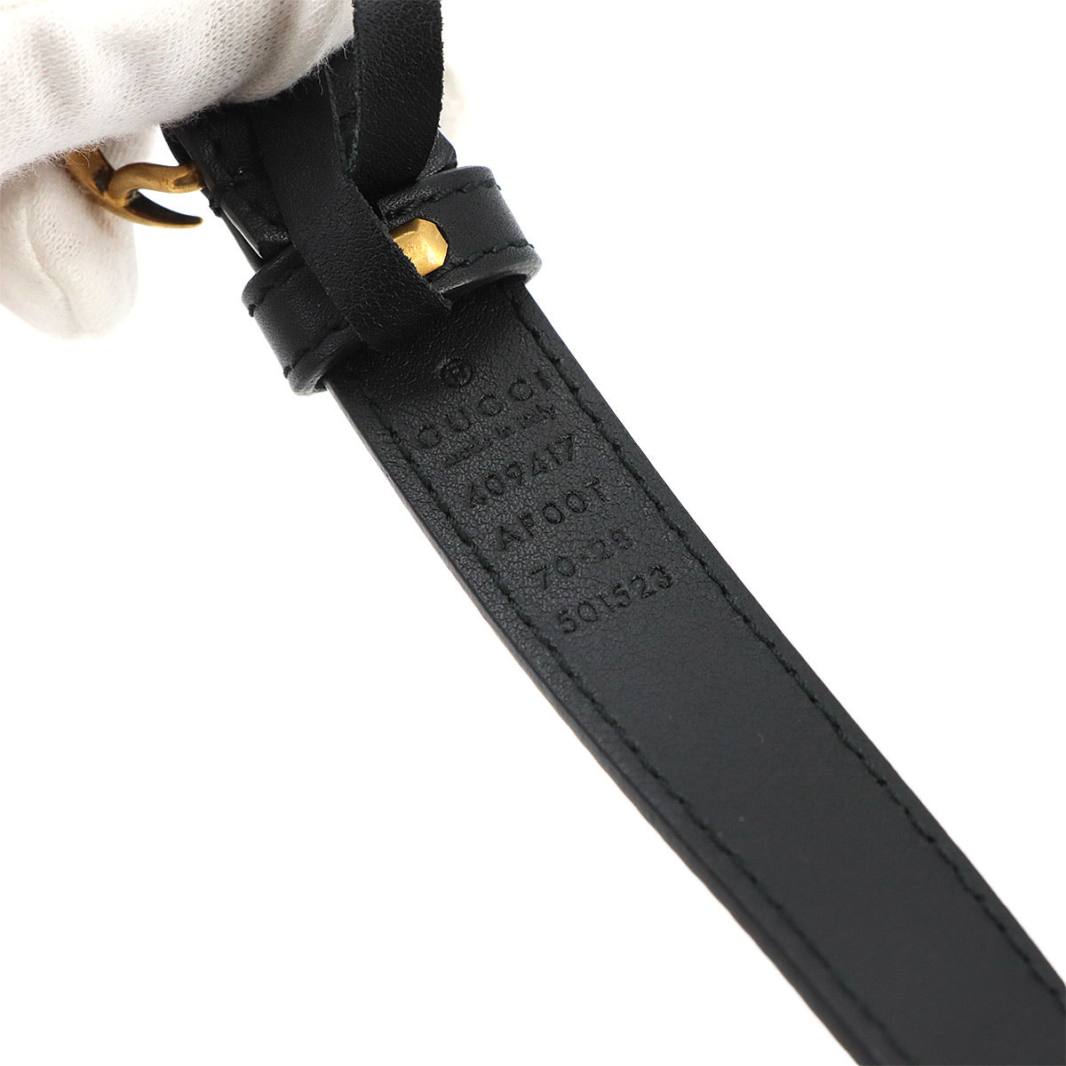 Double G Slim Belt Leather Black 409417 Size 70