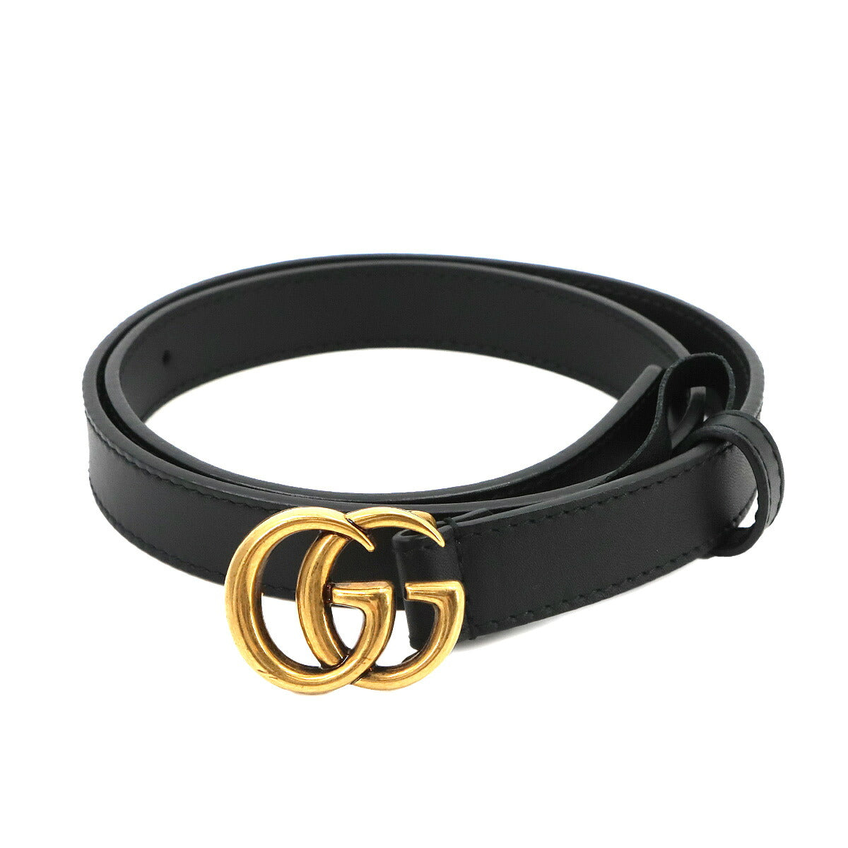 Double G Slim Belt Leather Black 409417 Size 70