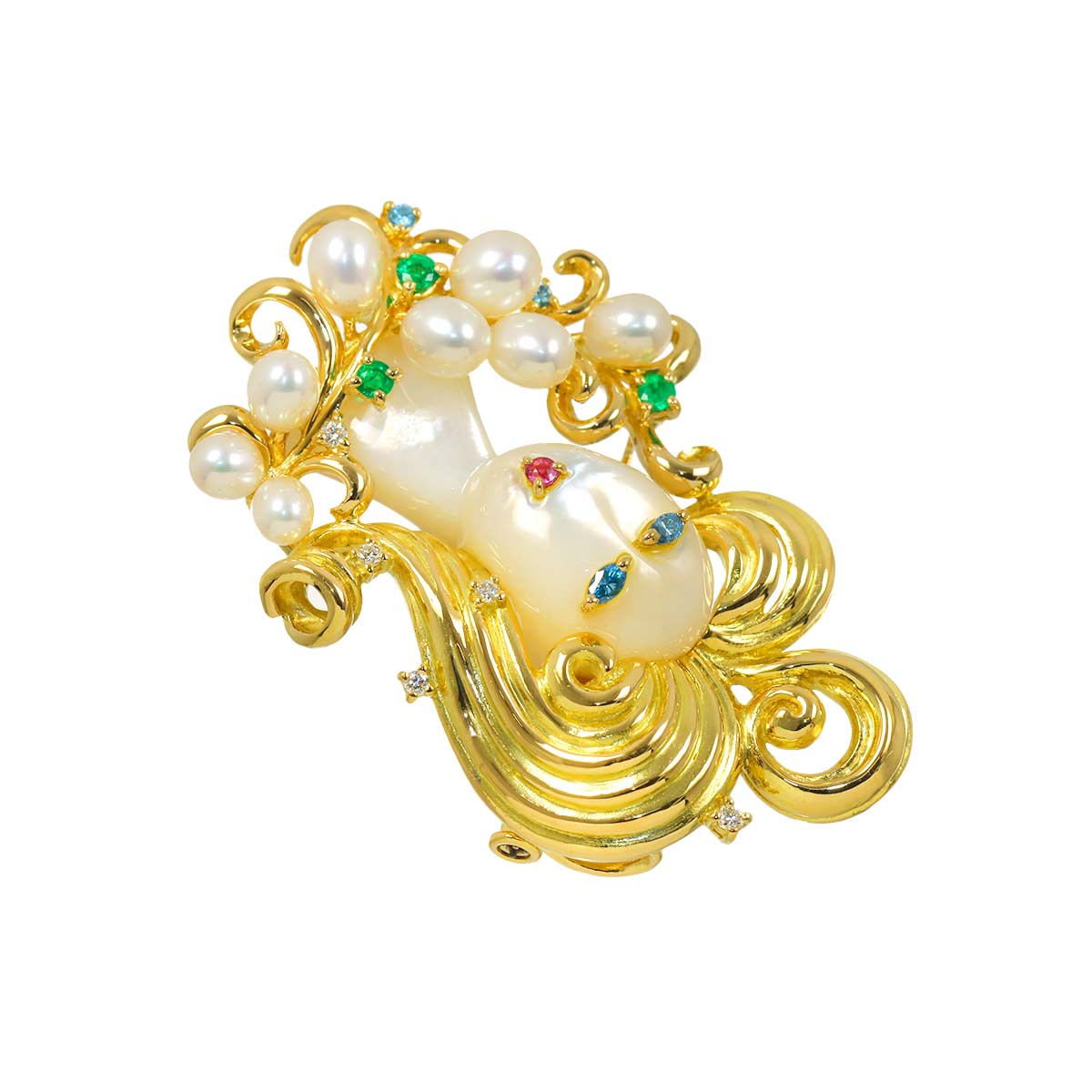Multi stone Diamond 0.17ct Brooch 18K YG 750