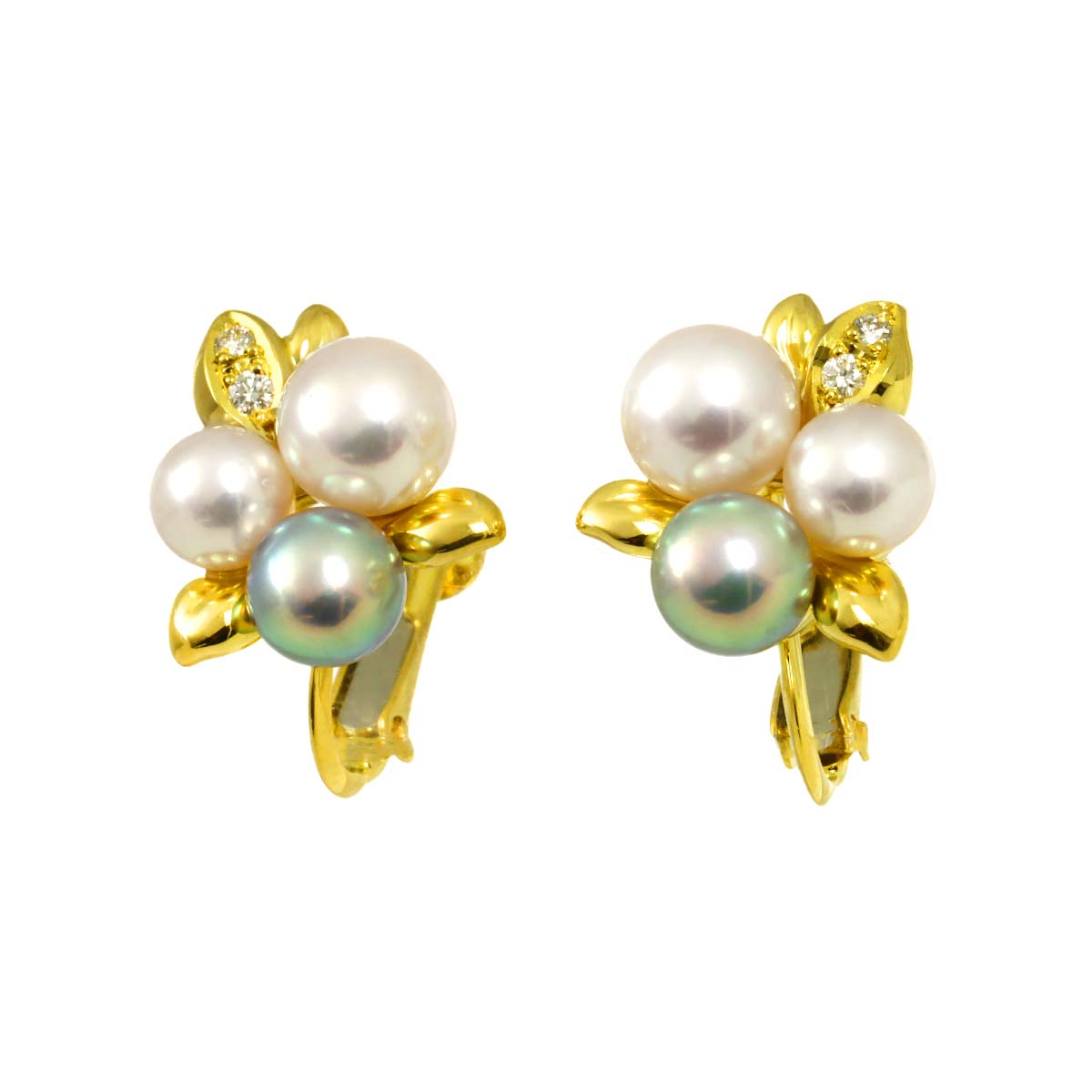 Akoya Pearl 6.0-5.0mm Diamond 0.02ct/0.02ct Earrings 18K YG 750