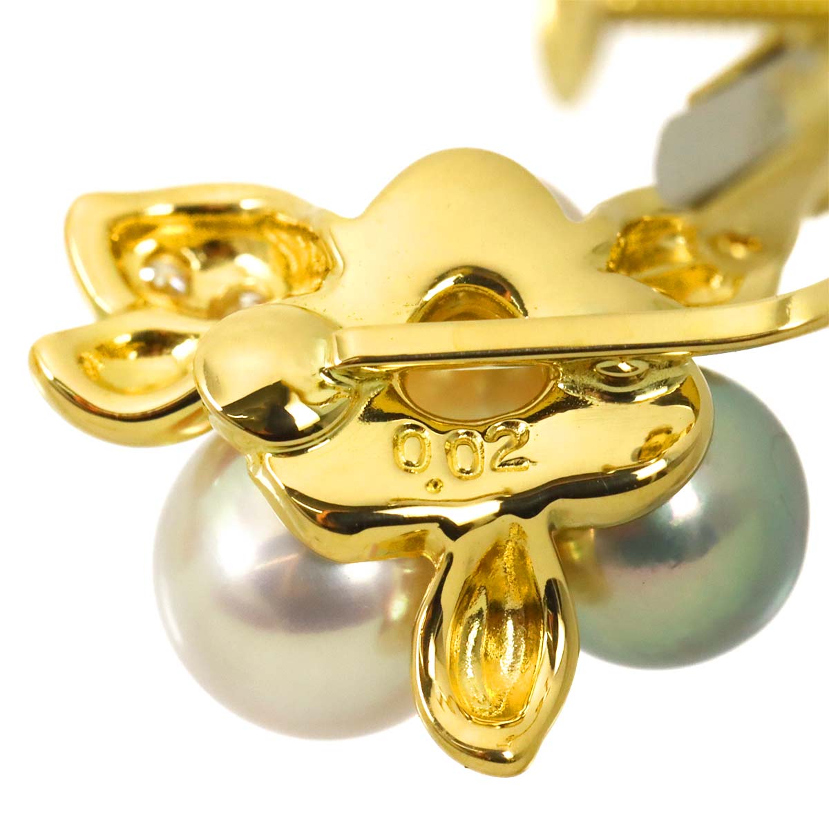 Akoya Pearl 6.0-5.0mm Diamond 0.02ct/0.02ct Earrings 18K YG 750