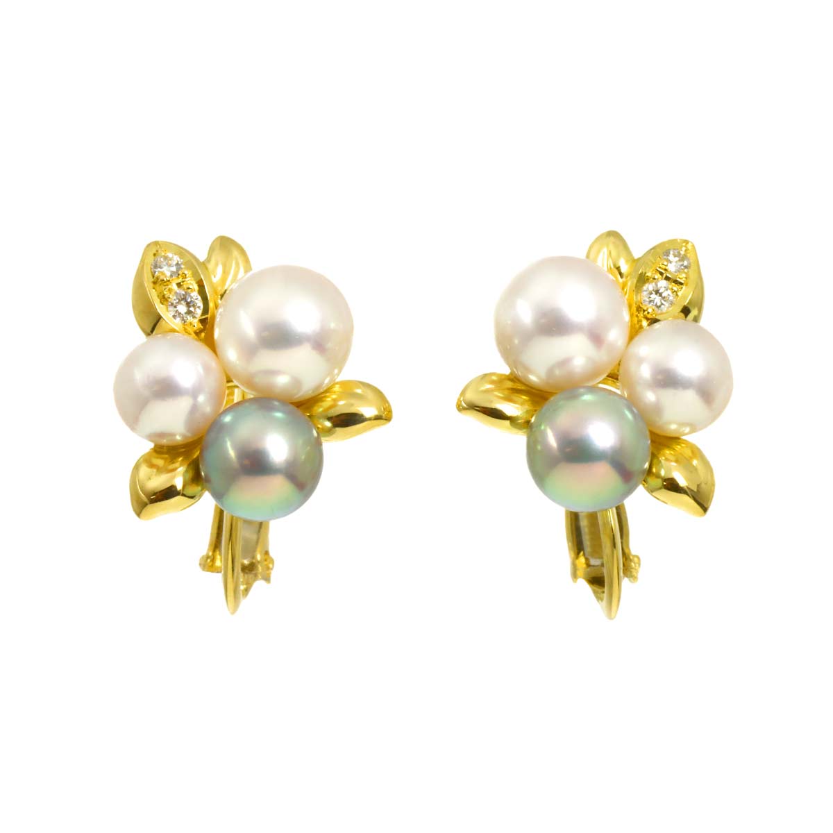 Akoya Pearl 6.0-5.0mm Diamond 0.02ct/0.02ct Earrings 18K YG 750