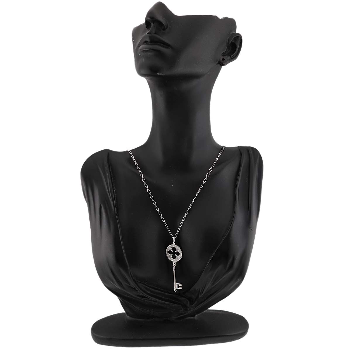 Clover Key Diamond Necklace 18K White Gold 750