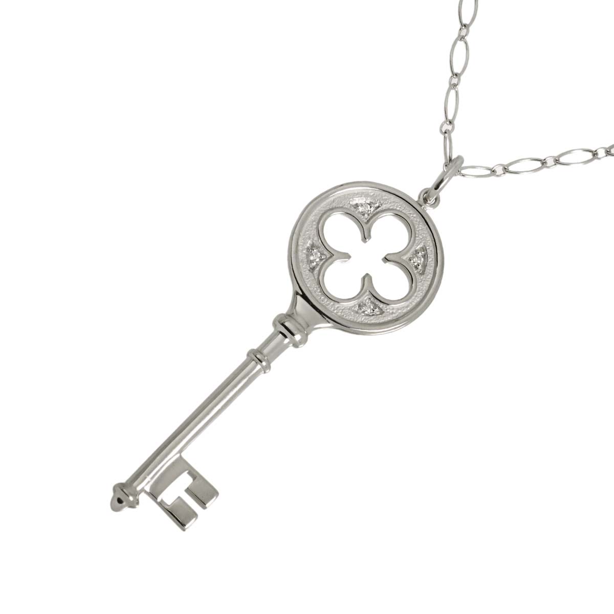 Clover Key Diamond Necklace 18K White Gold 750