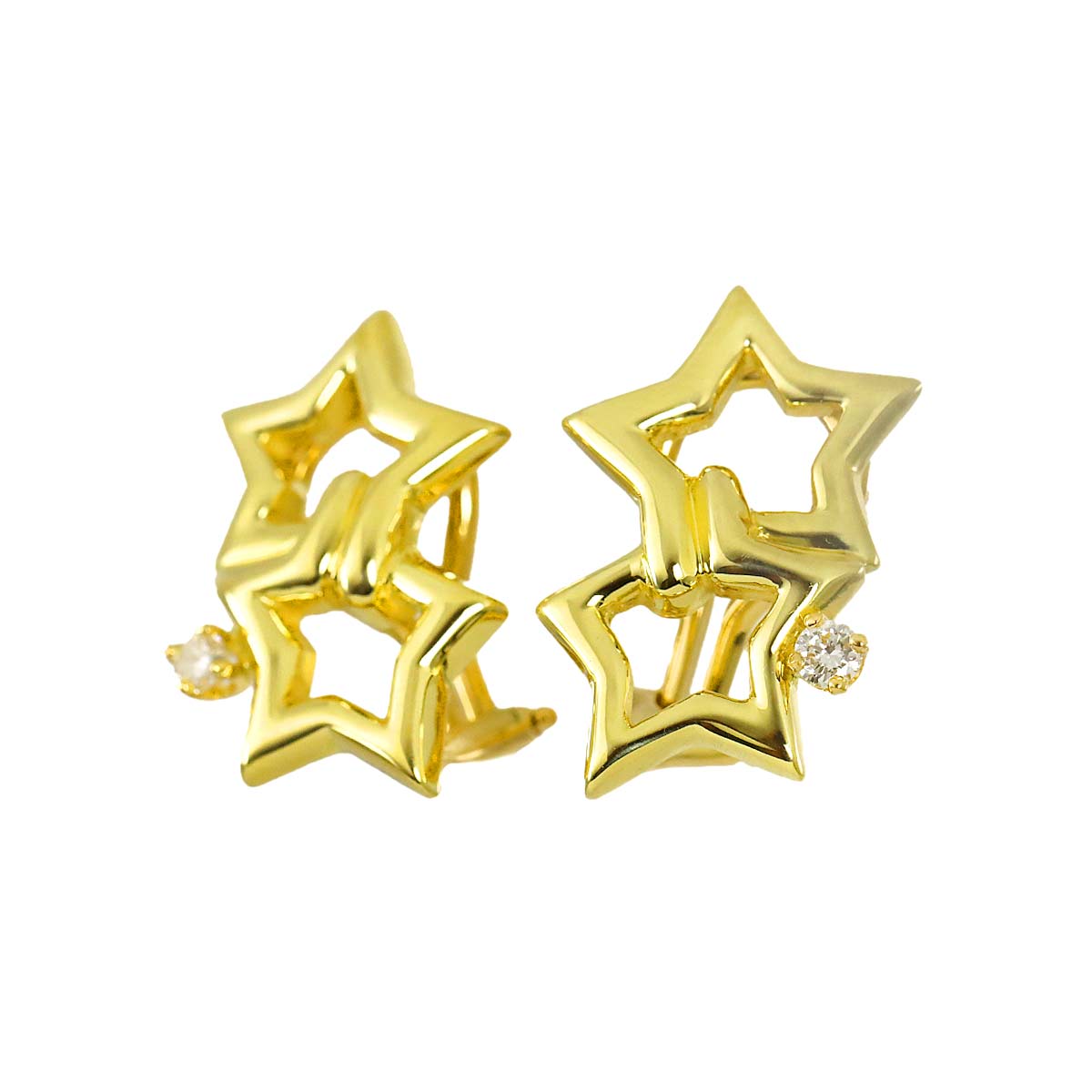 Double Star Diamond Earrings Clip on 18K Yellow Gold 750