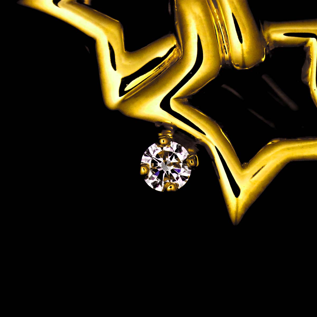 Double Star Diamond Earrings Clip on 18K Yellow Gold 750