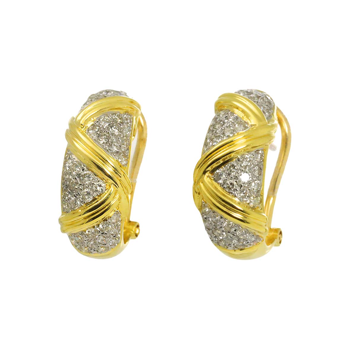 Diamond 0.93ct Earrings Pierced 18K YG WG 750