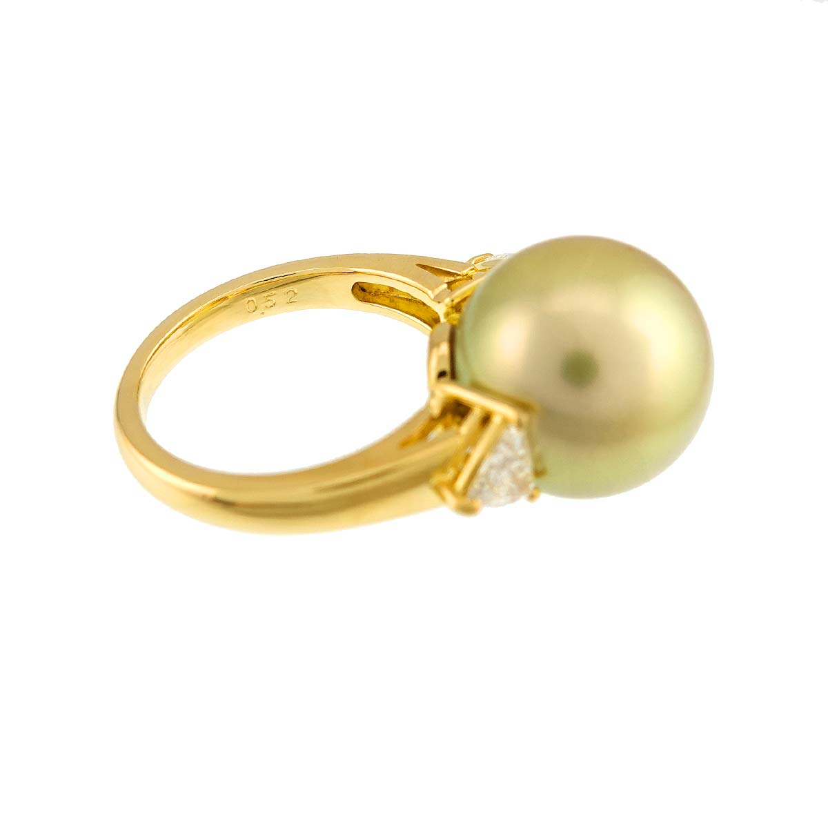 South Sea pearl 13.6mm Diamond 0.52ct Ring 18K YG 750 size 6(US)