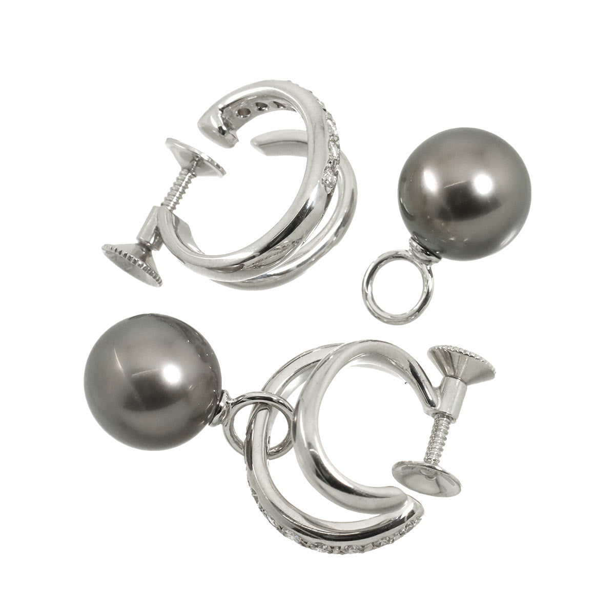 Black Pearl 9.3mm Diamond Earrings 18K WG 750