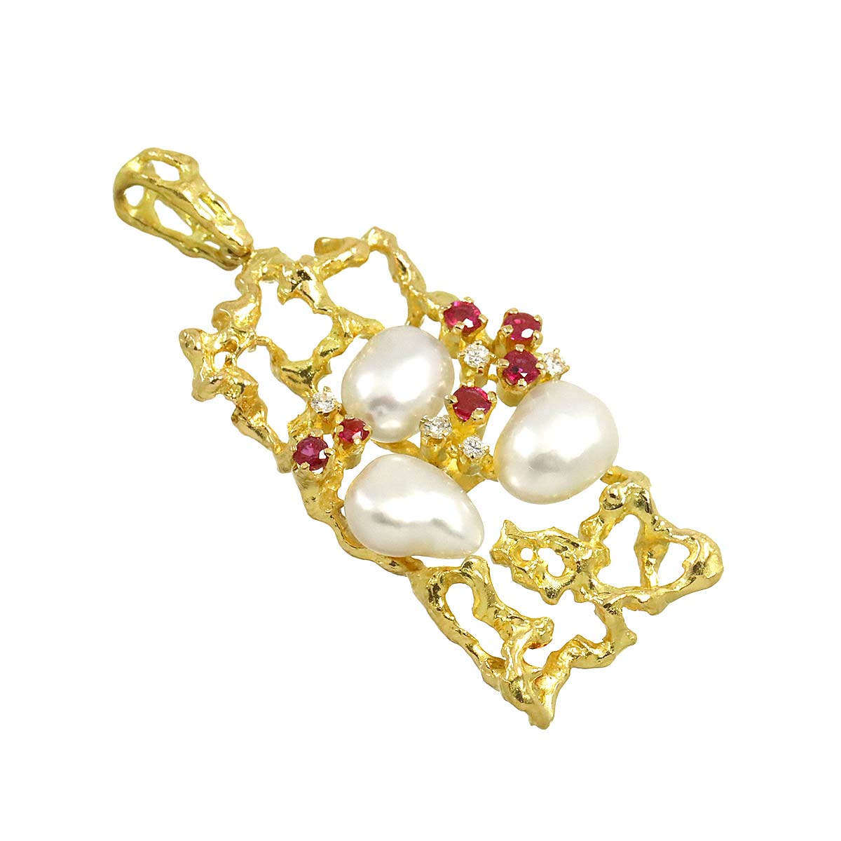 Freshwater pearl Diamond Ruby Pendant Top 18K YG 750