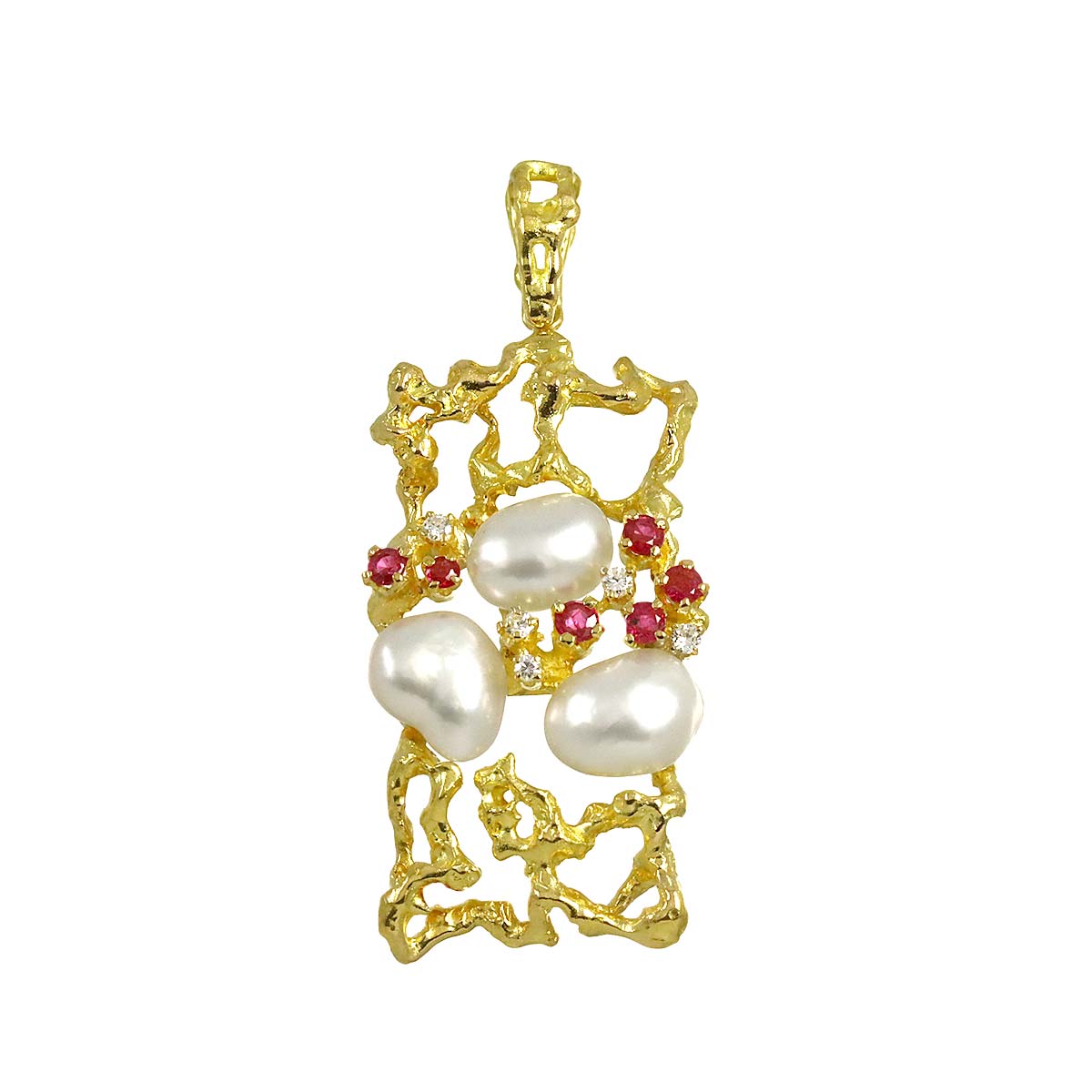 Freshwater pearl Diamond Ruby Pendant Top 18K YG 750