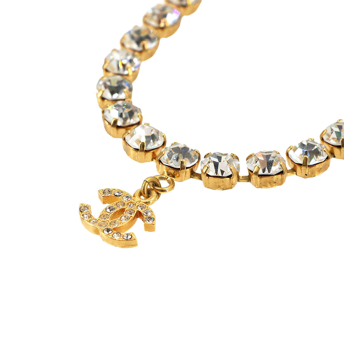 Coco Logos Rhinestone Necklace Gold 96A Accessory