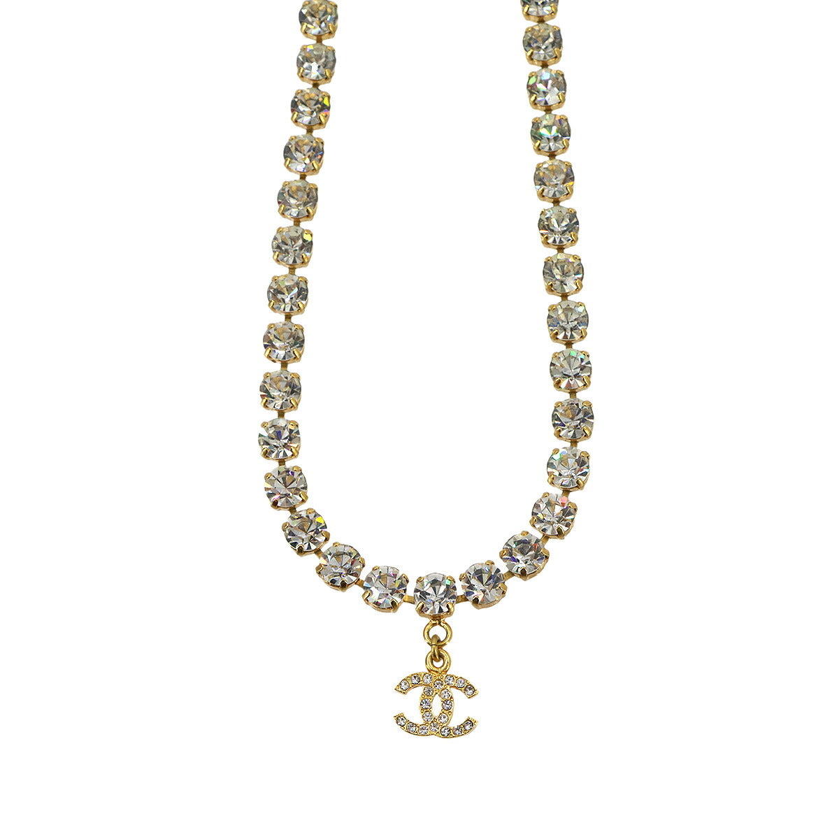 Coco Logos Rhinestone Necklace Gold 96A Accessory