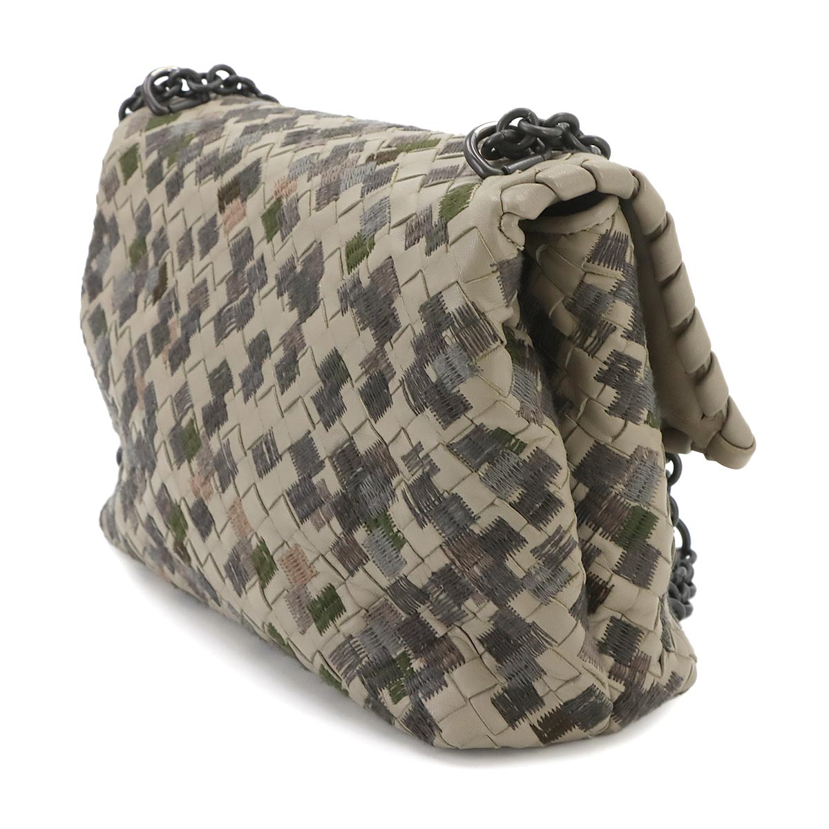 Intrecciato Shoulder Bag Beige Gray Purse