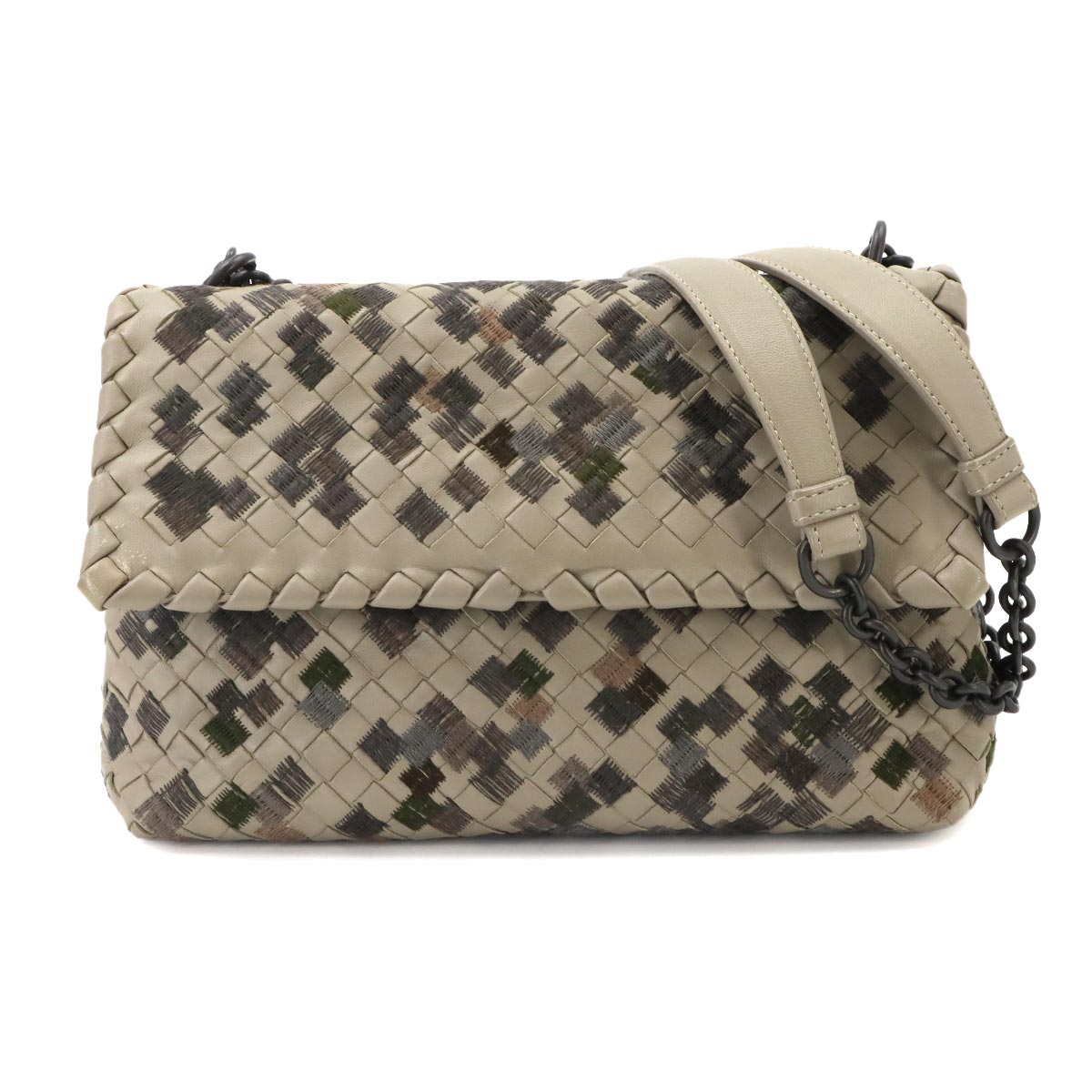 Intrecciato Shoulder Bag Beige Gray Purse