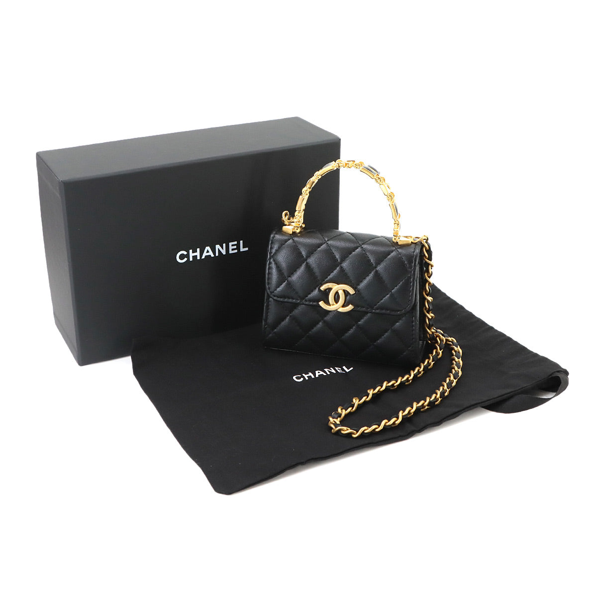 Matelasse Chain Clutch Hand Shoulder Bag Leather Black AP2944
