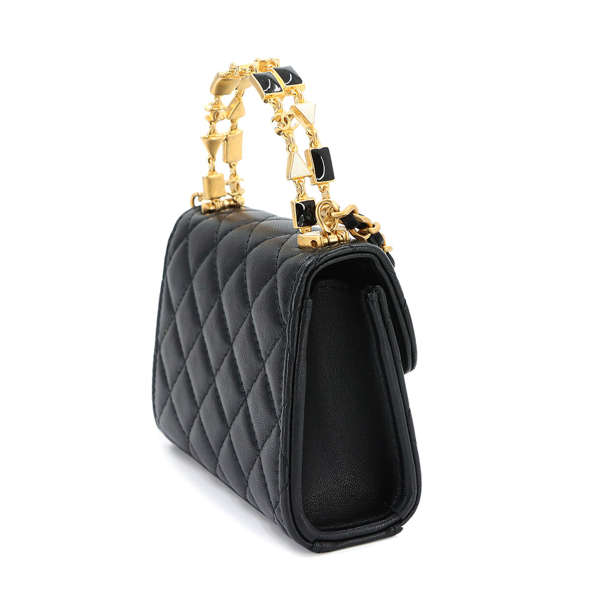 Matelasse Chain Clutch Hand Shoulder Bag Leather Black AP2944