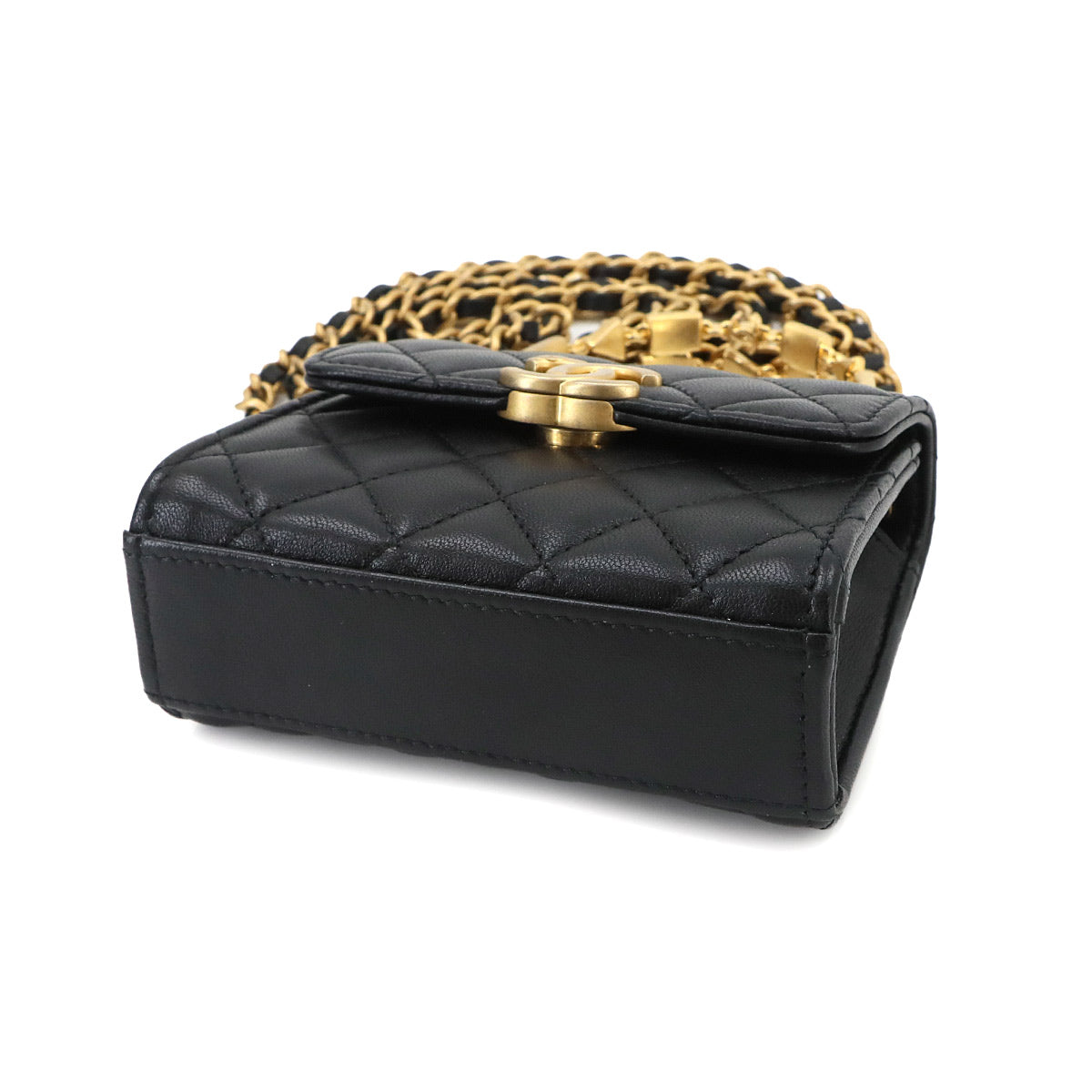 Matelasse Chain Clutch Hand Shoulder Bag Leather Black AP2944