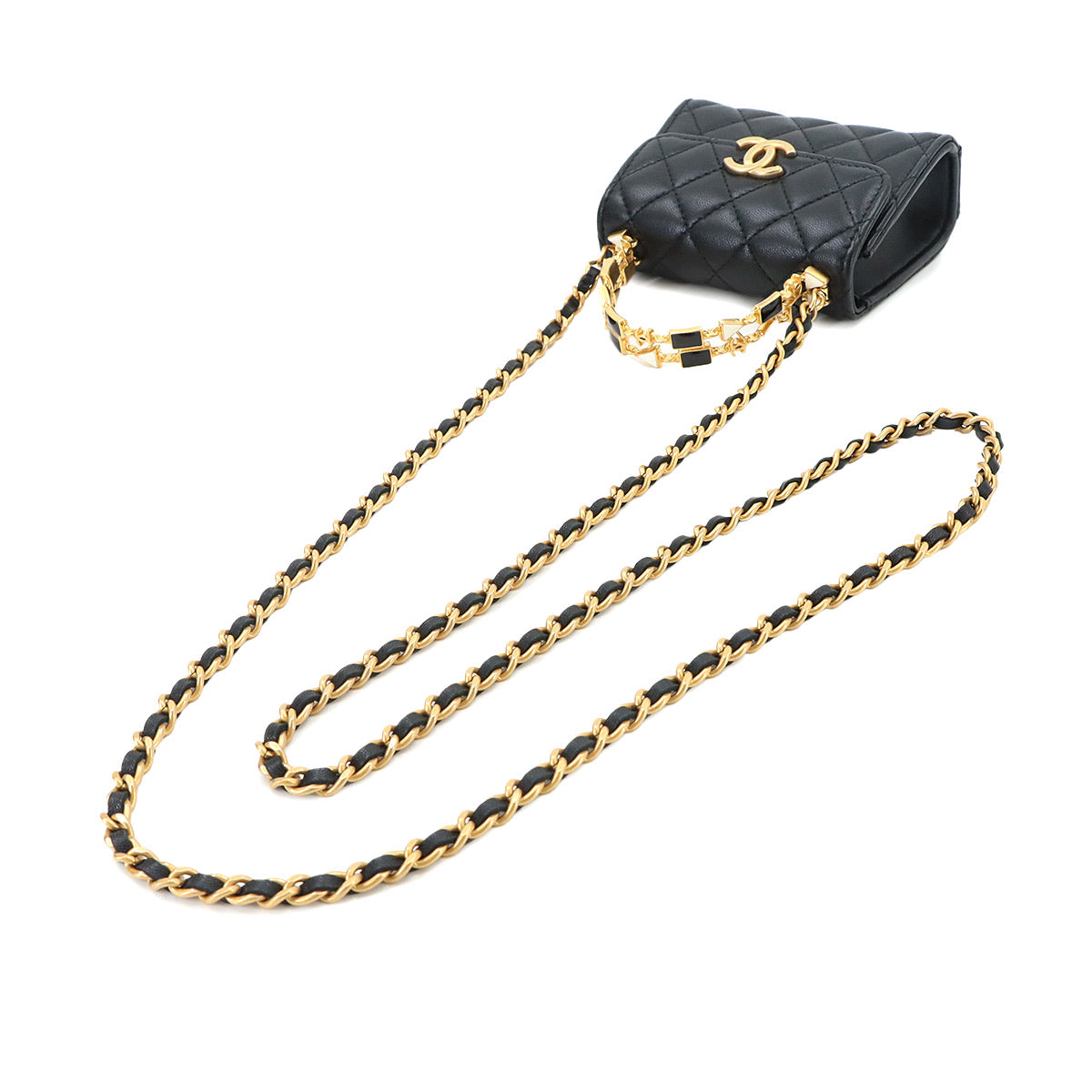 Matelasse Chain Clutch Hand Shoulder Bag Leather Black AP2944