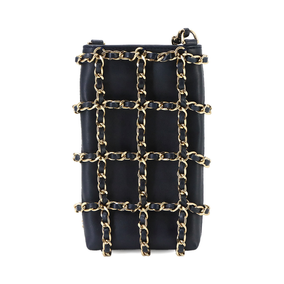 Tech Me Out Chain Phone Holder Shoulder Bag Leather Navy AP1161