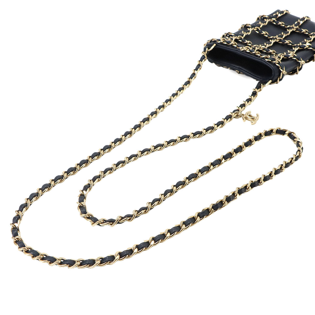 Tech Me Out Chain Phone Holder Shoulder Bag Leather Navy AP1161