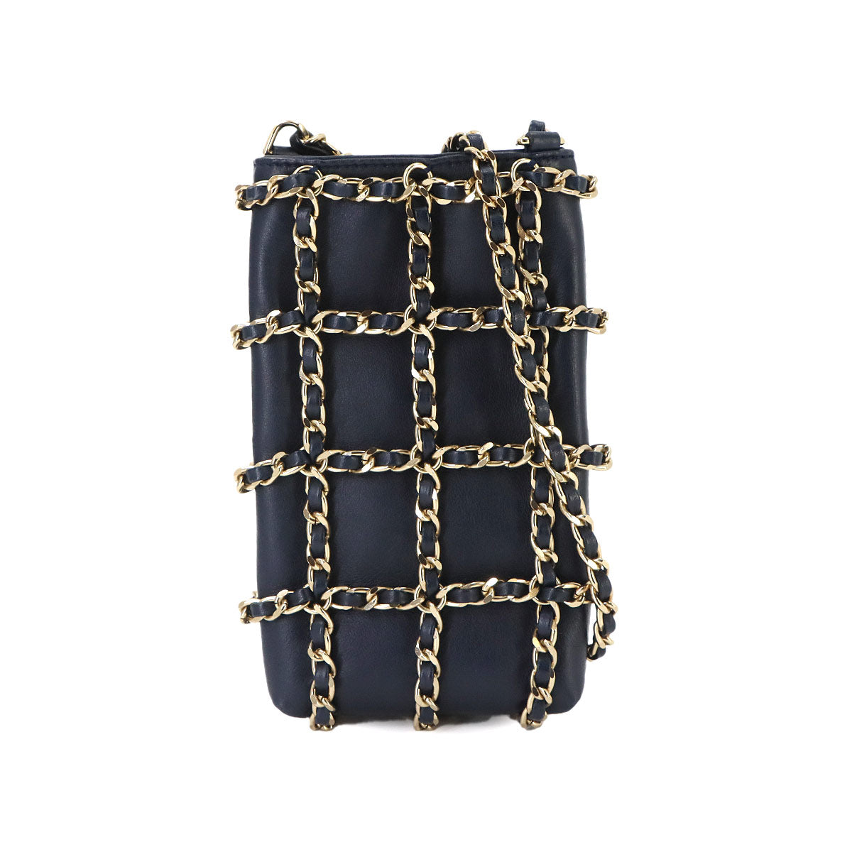 Tech Me Out Chain Phone Holder Shoulder Bag Leather Navy AP1161