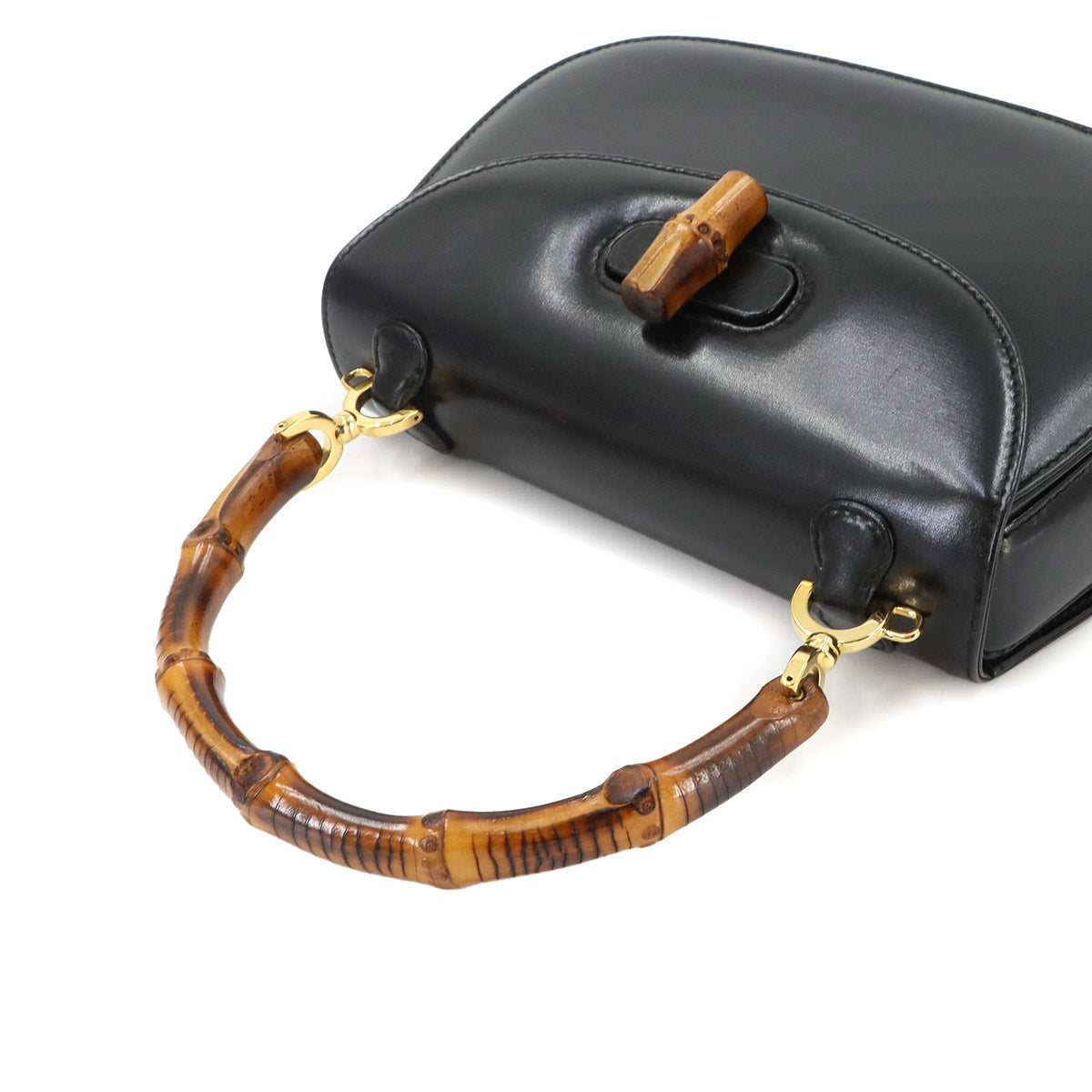 Bamboo 2way Hand Shoulder Bag Leather Black Purse