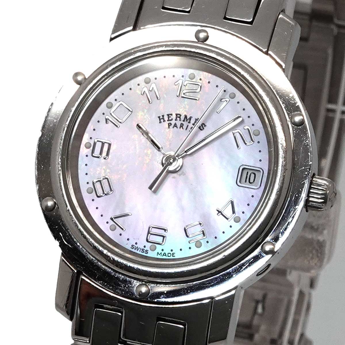 HERMES Clipper Nacle CL4.210 Quartz Date Pink Dial Ladies Watch
