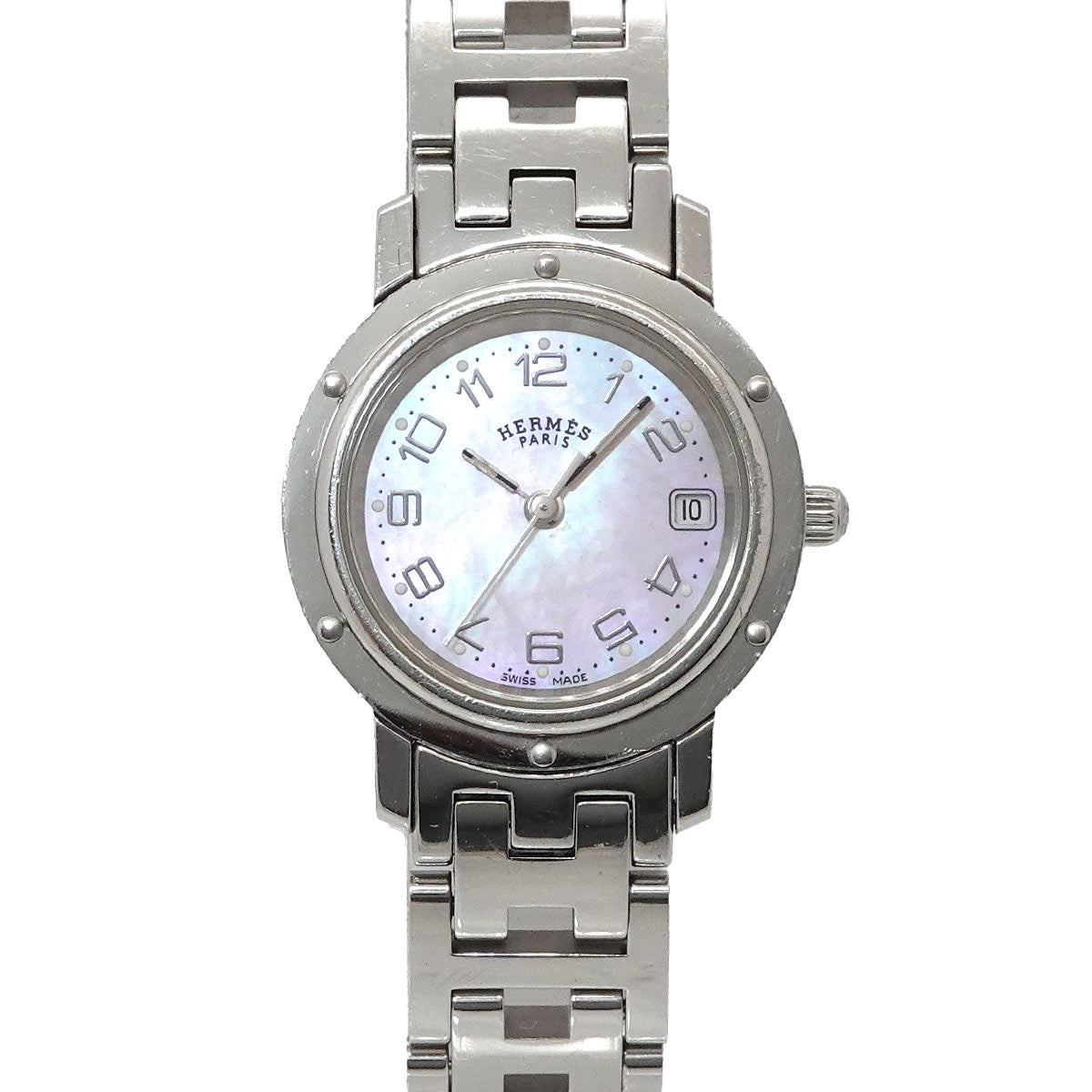 HERMES Clipper Nacle CL4.210 Quartz Date Pink Dial Ladies Watch
