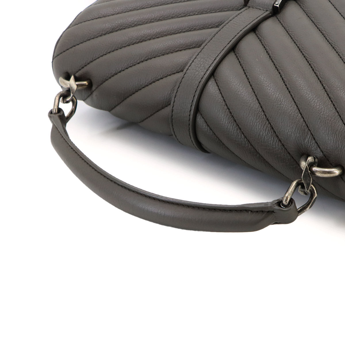 College 2way Hand Chain Shoulder Bag Leather Gray 428056