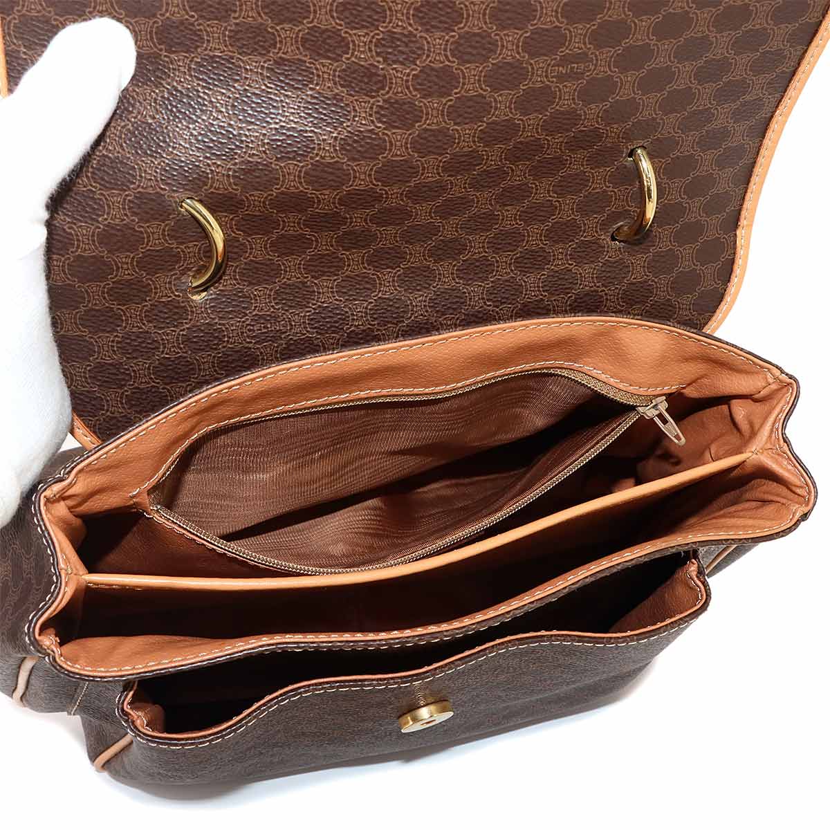Macadam Hand Bag PVC Leather Brown Vintage Purse