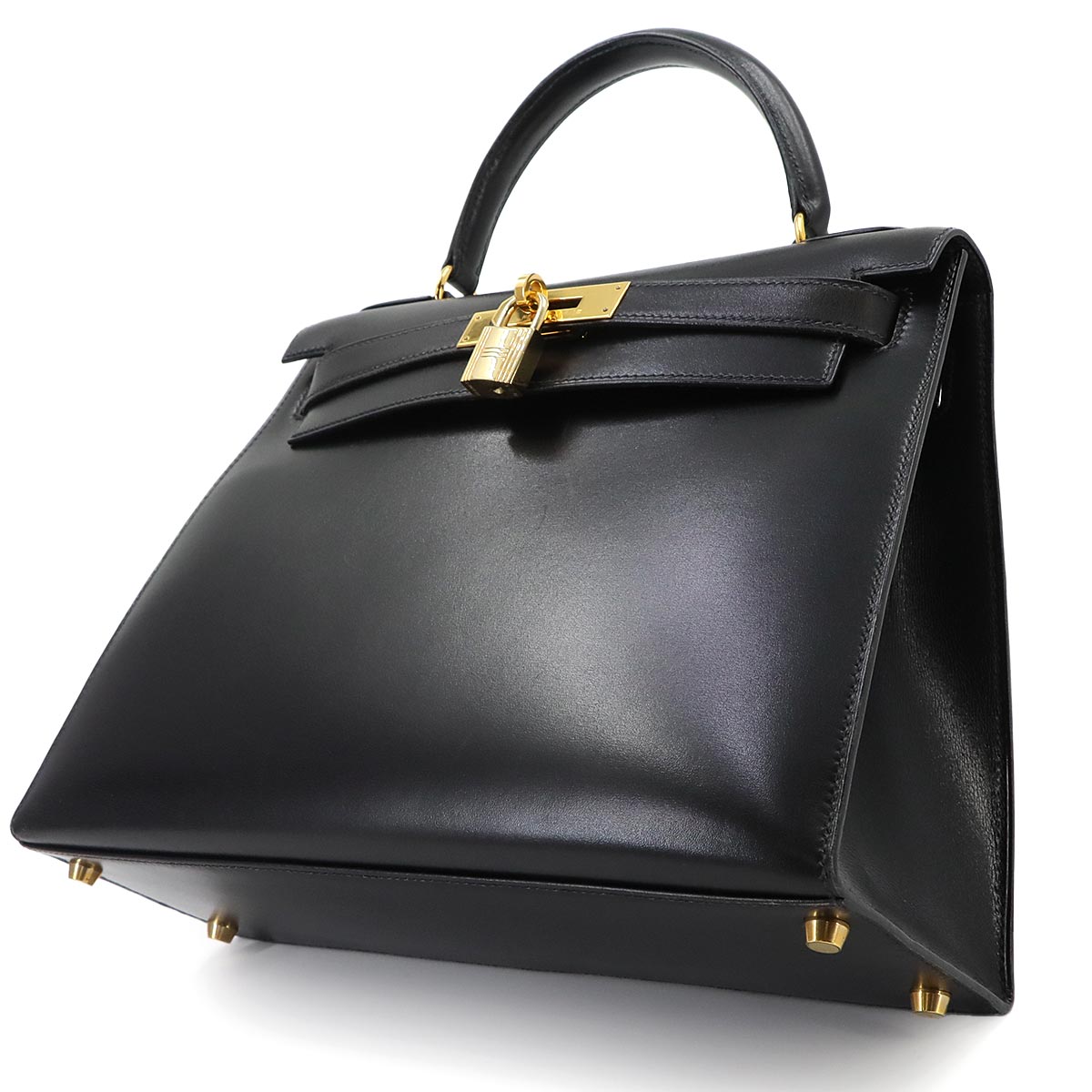 Kelly 28 Box carf Black 2way Hand Shoulder Bag Purse