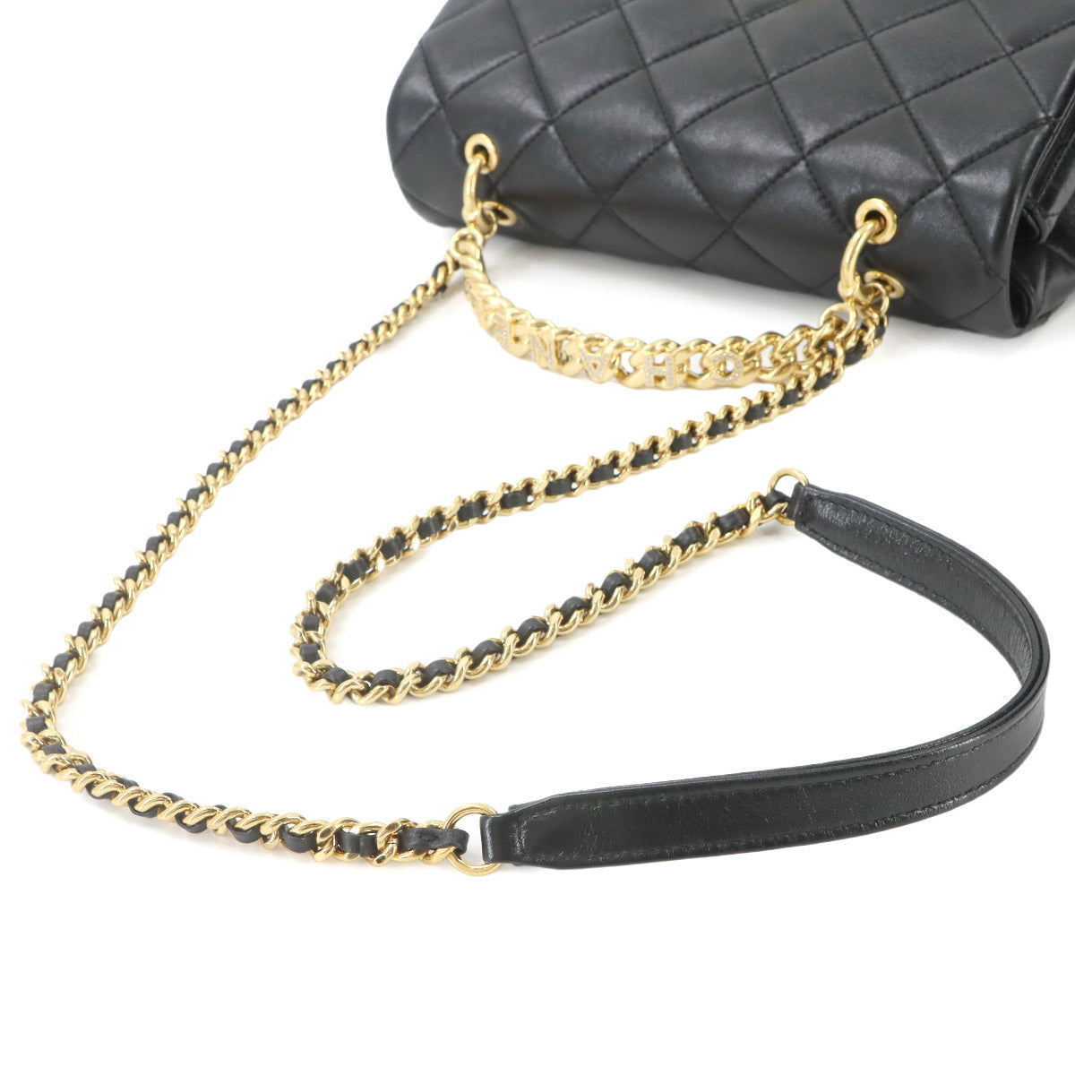Matelasse Hand Shoulder Bag Leather Black Purse