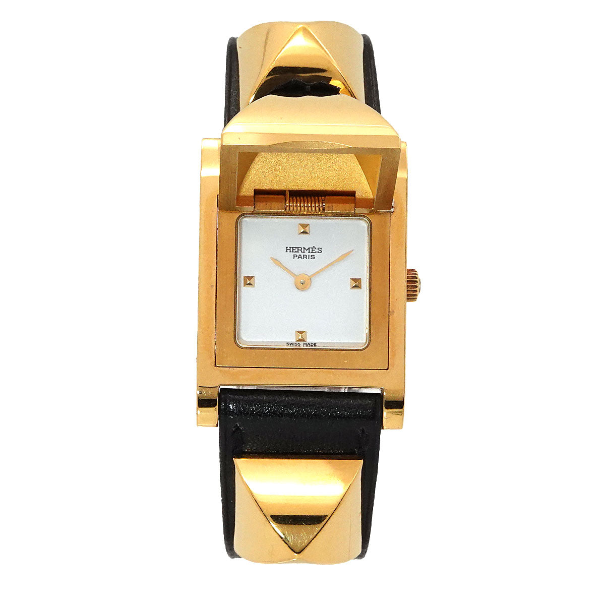 Medor Vintage pyramid Gold studs Quartz White Dial Ladies