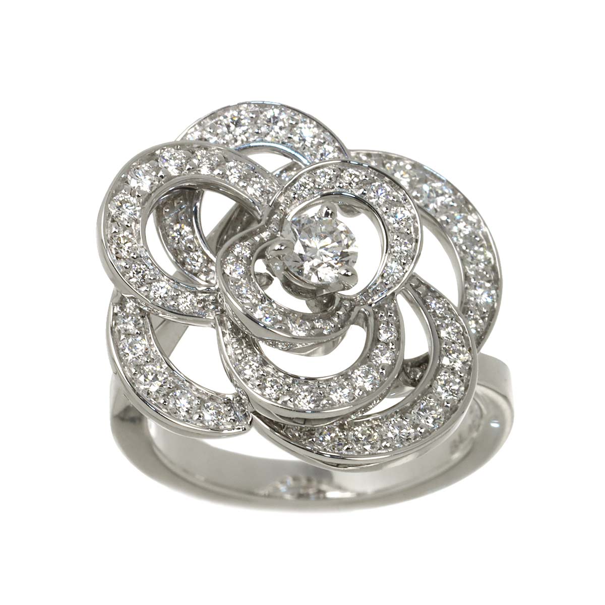 Camellia Diamond Ring 18K White Gold 750 size47 4-4.5(US)