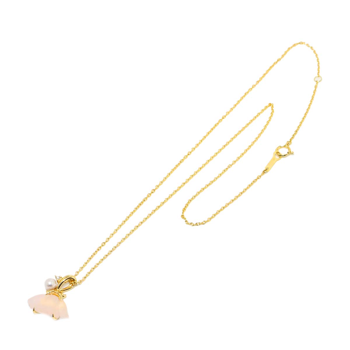 Quartz Baby Pearl Diamond 0.01ct Necklace 18K YG 750