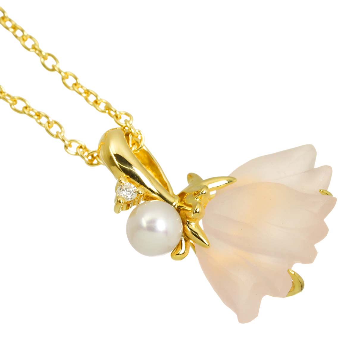 Quartz Baby Pearl Diamond 0.01ct Necklace 18K YG 750