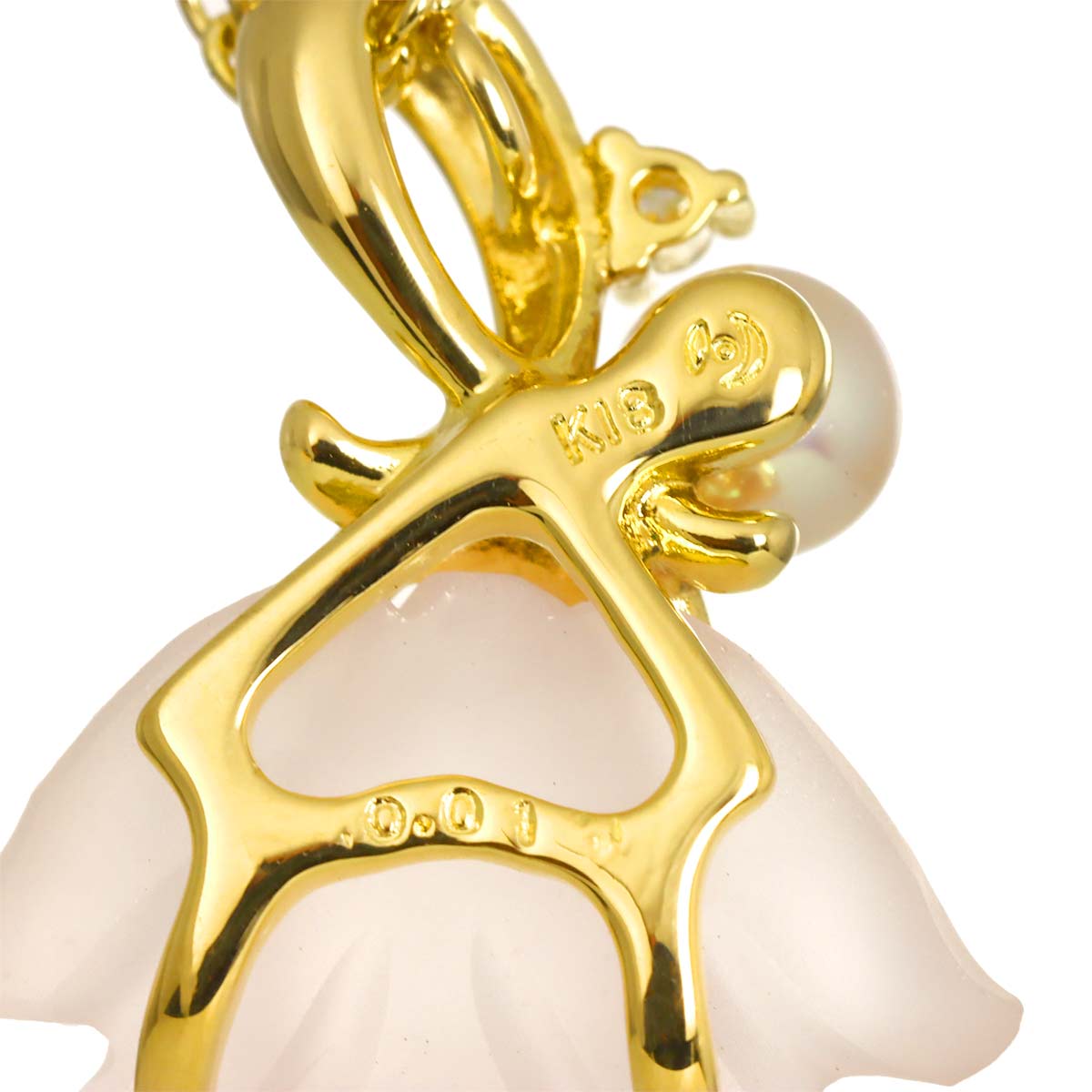 Quartz Baby Pearl Diamond 0.01ct Necklace 18K YG 750
