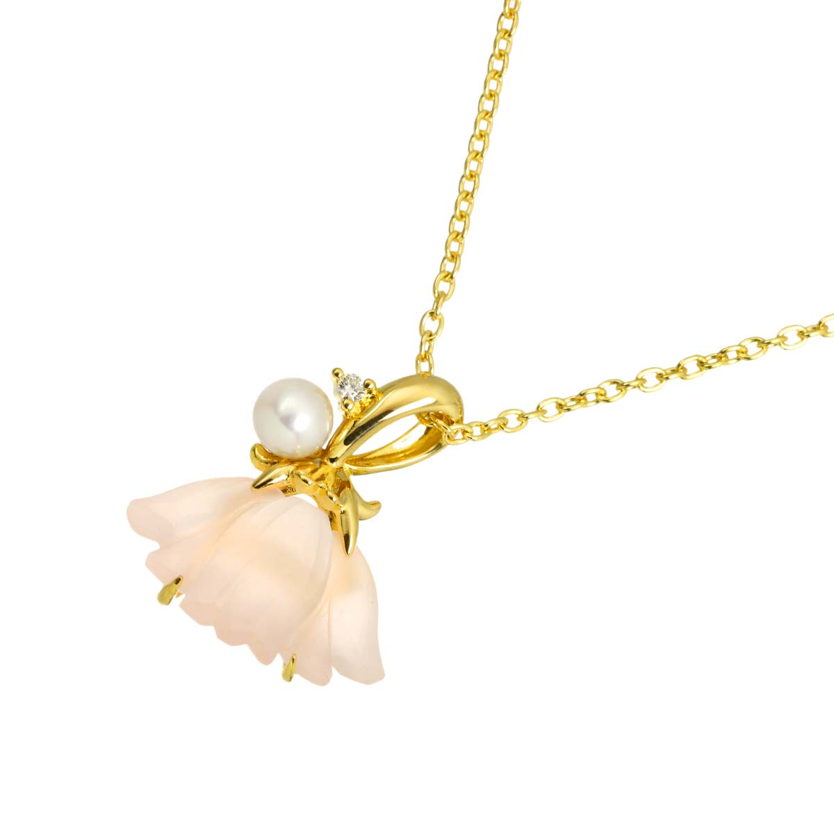 Quartz Baby Pearl Diamond 0.01ct Necklace 18K YG 750