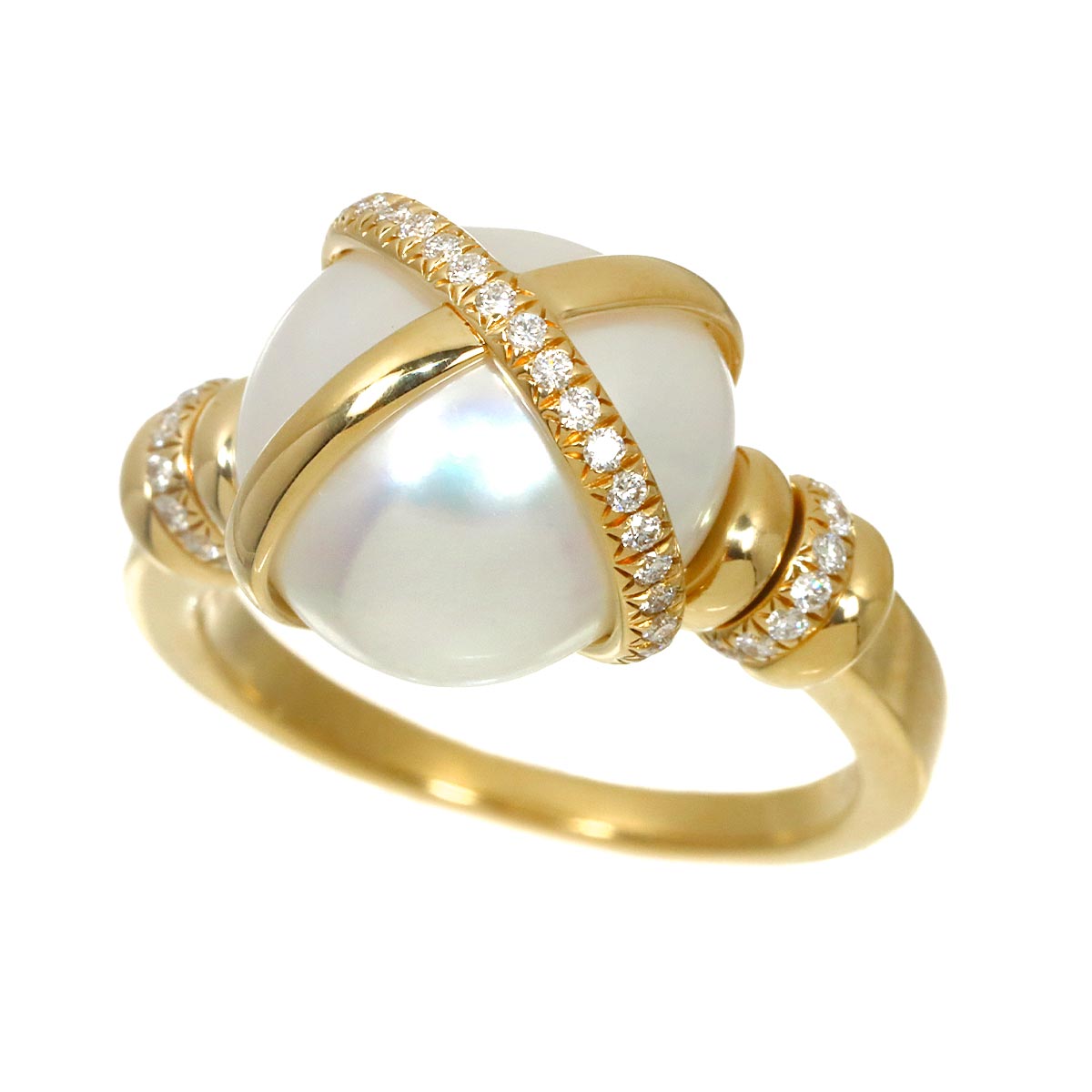 South Sea pearl Diamond Ring 18K YG 750 size51 5.25-5.5(US)