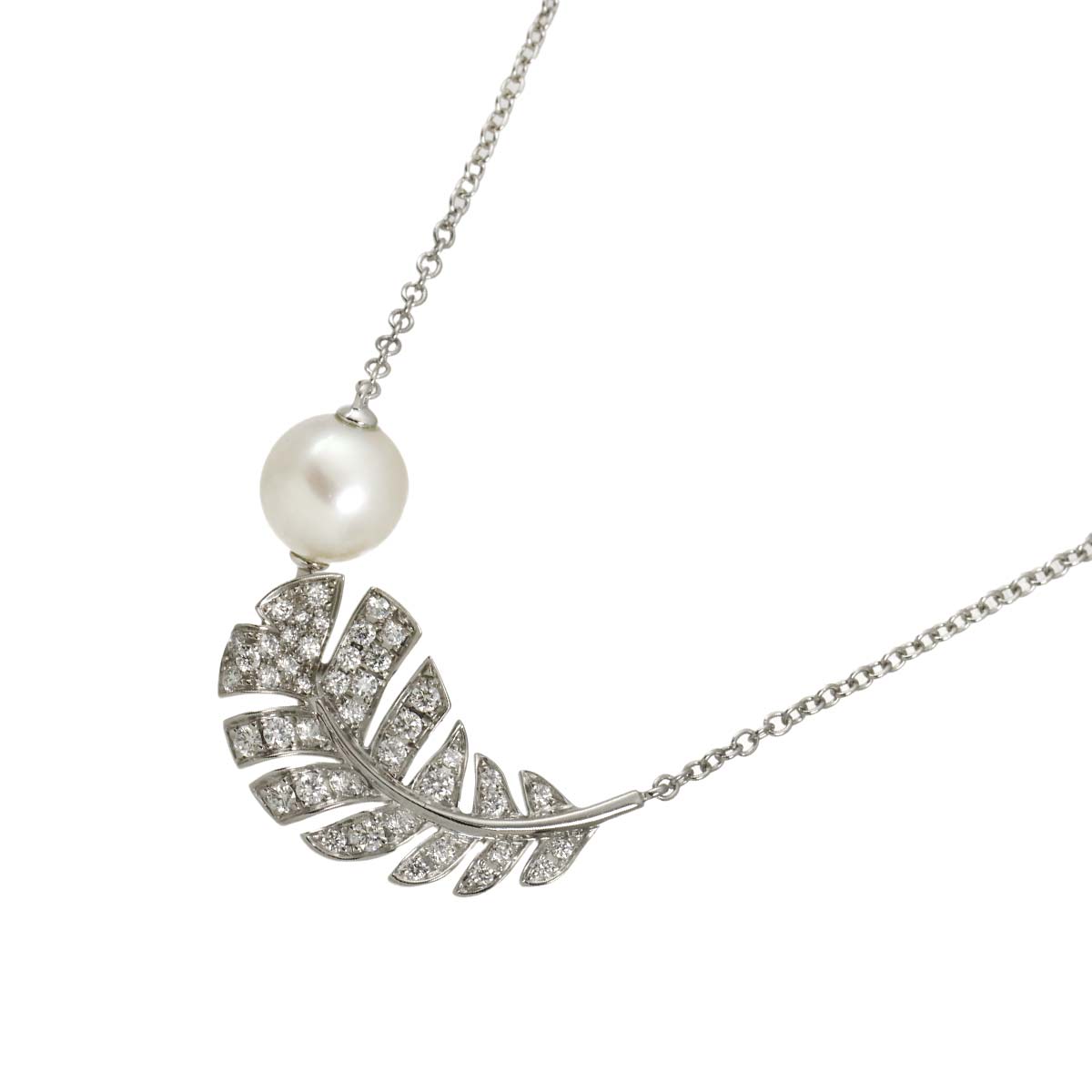 Diamond Akoya Pearl 8.5mm Necklace 18K White Gold 750