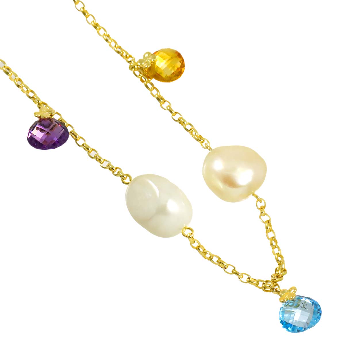 Baroque Pearl Multi Stone Necklace 18K YG 750