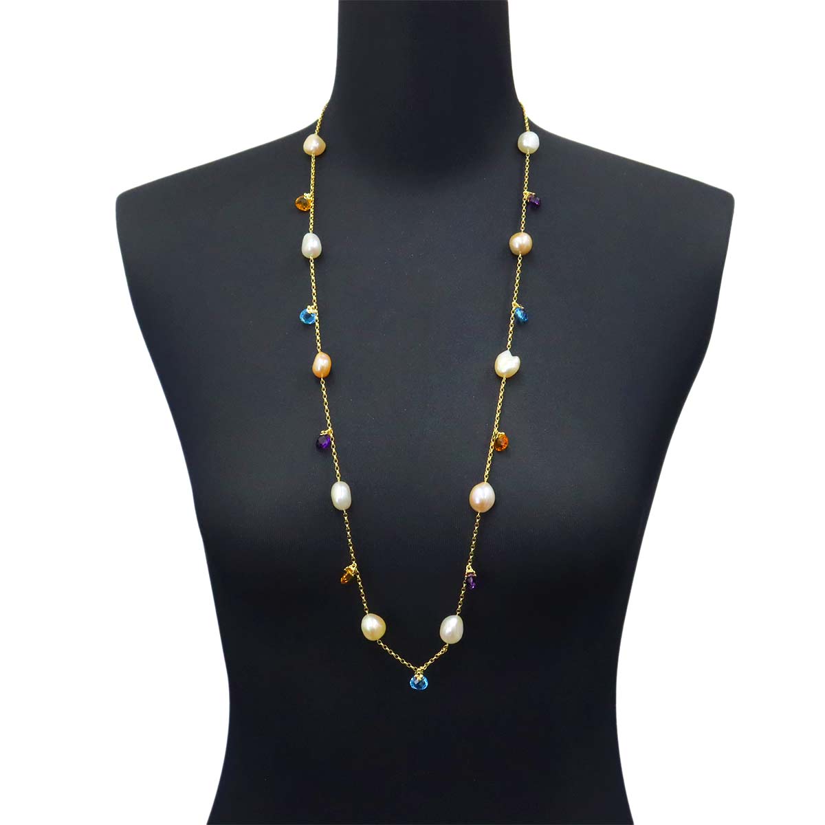 Baroque Pearl Multi Stone Necklace 18K YG 750