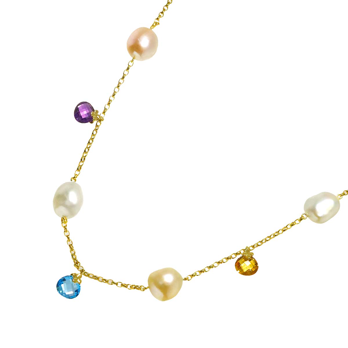Baroque Pearl Multi Stone Necklace 18K YG 750