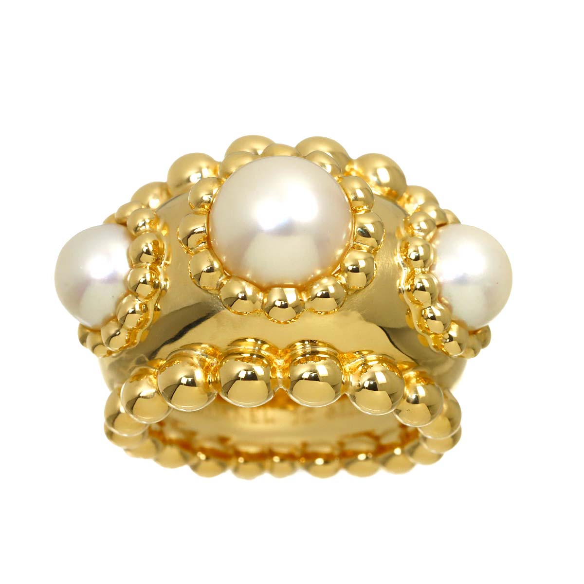 Three ball Akoya Pearl 7.8-5.8mm Ring 18K YG 750 Size4.5-4.75US