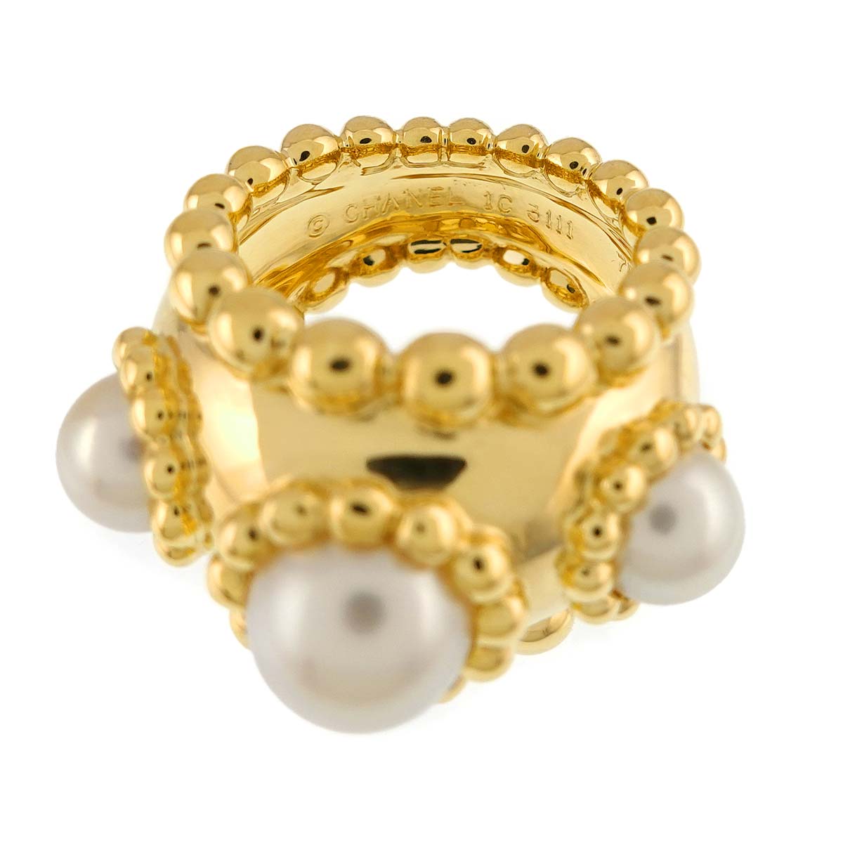 Three ball Akoya Pearl 7.8-5.8mm Ring 18K YG 750 Size4.5-4.75US